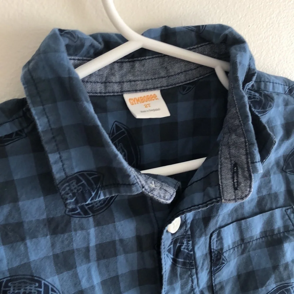 GYMBOREE plaid blue football button up 2T
